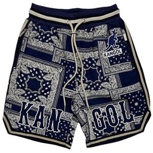 Kangol Men's Paisley Embroidered Logo Fleece Sweatshort Shorts in Navy